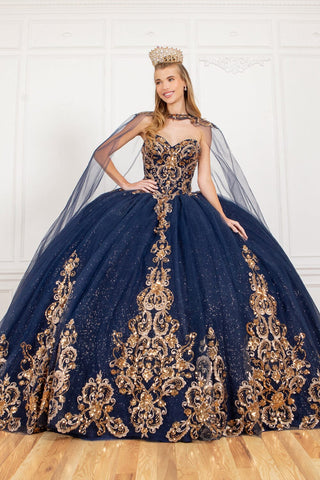 Ballkleid mit trägerlosem Cape und Applikation von Cinderella Couture 8063J