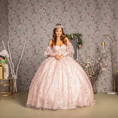 Ballkleid mit Applikationen, trägerlos und Puffärmeln von GLS Gloria GL3466