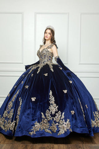 Ballkleid aus Samt mit Applikation und Herzausschnitt von Petite Adele PQ1038