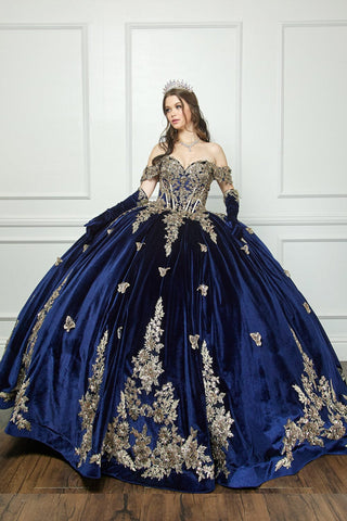 Ballkleid aus Samt mit Applikation und Herzausschnitt von Petite Adele PQ1038