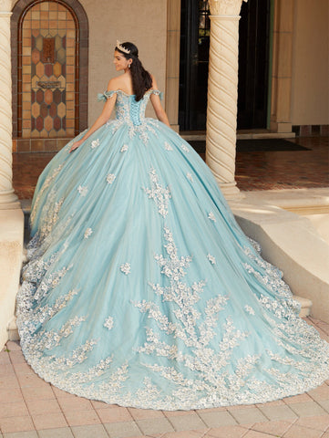 Quinceanera-Kleid mit V-Ausschnitt und Applikation von House of Wu 26059