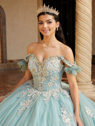 Quinceanera-Kleid mit V-Ausschnitt und Applikation von House of Wu 26059