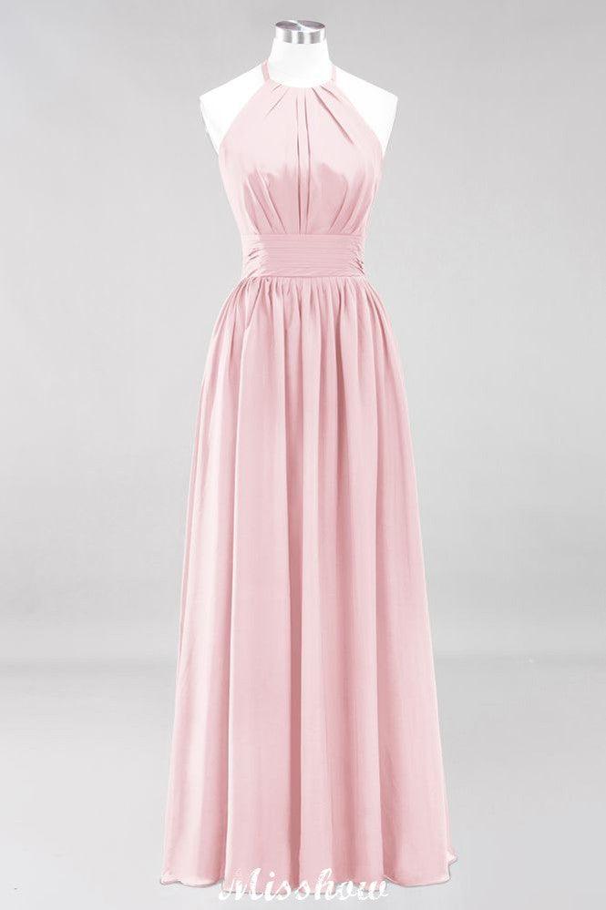 Appliques Halter Sleeveless Floor-Length Bridesmaid Dresses with Ruffles A-line Chiffon Evening Maxi Dress