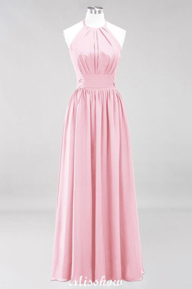 Appliques Halter Sleeveless Floor-Length Bridesmaid Dresses with Ruffles A-line Chiffon Evening Maxi Dress