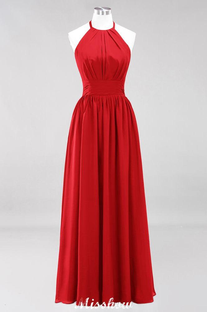 Appliques Halter Sleeveless Floor-Length Bridesmaid Dresses with Ruffles A-line Chiffon Evening Maxi Dress