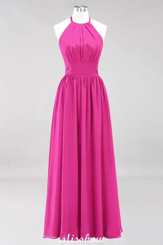 Appliques Halter Sleeveless Floor-Length Bridesmaid Dresses with Ruffles A-line Chiffon Evening Maxi Dress