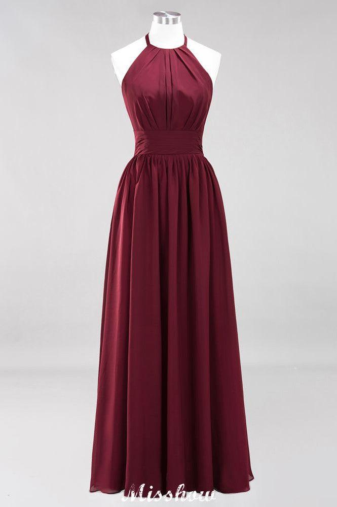 Appliques Halter Sleeveless Floor-Length Bridesmaid Dresses with Ruffles A-line Chiffon Evening Maxi Dress