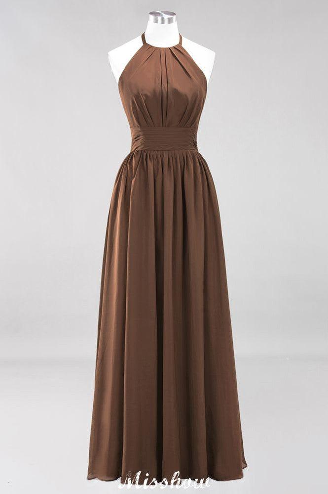 Appliques Halter Sleeveless Floor-Length Bridesmaid Dresses with Ruffles A-line Chiffon Evening Maxi Dress