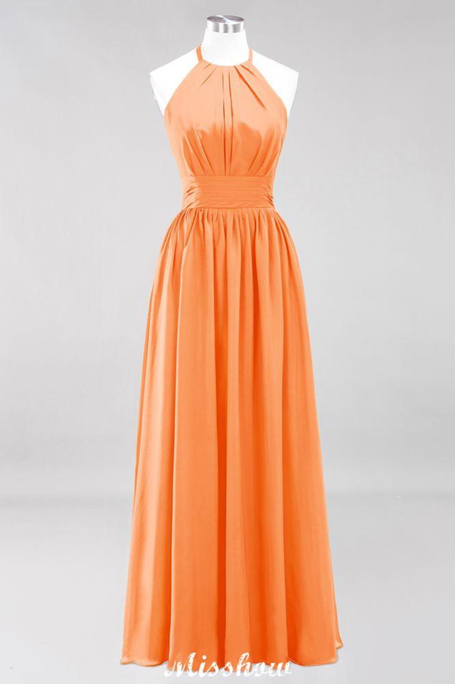 Appliques Halter Sleeveless Floor-Length Bridesmaid Dresses with Ruffles A-line Chiffon Evening Maxi Dress