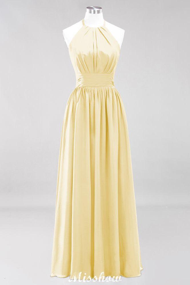 Appliques Halter Sleeveless Floor-Length Bridesmaid Dresses with Ruffles A-line Chiffon Evening Maxi Dress