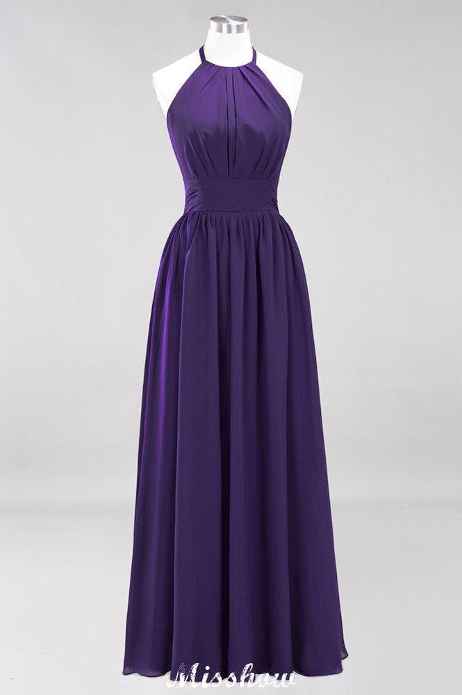 Appliques Halter Sleeveless Floor-Length Bridesmaid Dresses with Ruffles A-line Chiffon Evening Maxi Dress