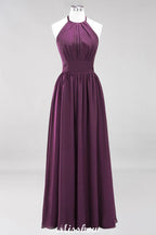 Appliques Halter Sleeveless Floor-Length Bridesmaid Dresses with Ruffles A-line Chiffon Evening Maxi Dress