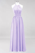Appliques Halter Sleeveless Floor-Length Bridesmaid Dresses with Ruffles A-line Chiffon Evening Maxi Dress