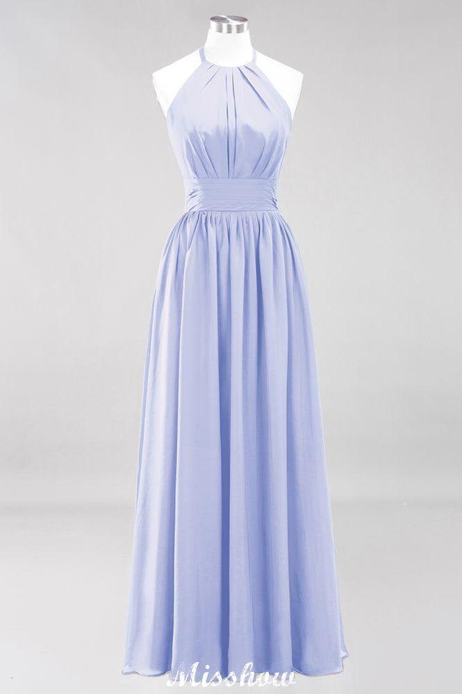 Appliques Halter Sleeveless Floor-Length Bridesmaid Dresses with Ruffles A-line Chiffon Evening Maxi Dress