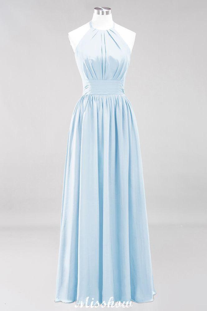 Appliques Halter Sleeveless Floor-Length Bridesmaid Dresses with Ruffles A-line Chiffon Evening Maxi Dress