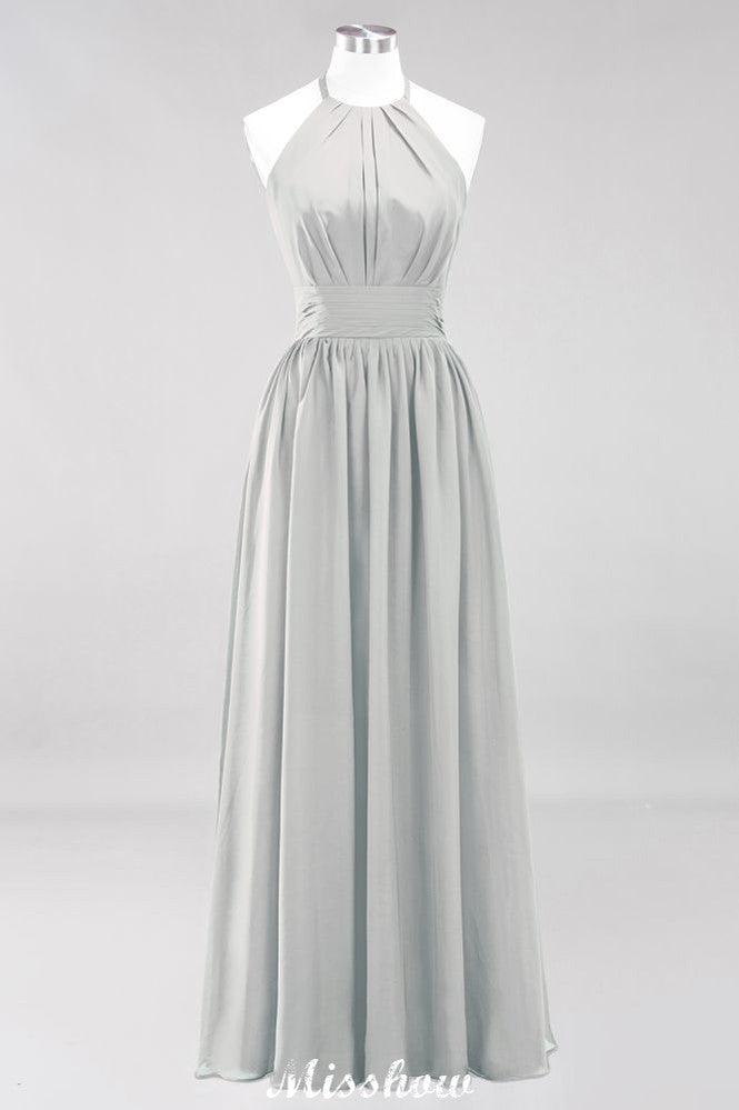 Appliques Halter Sleeveless Floor-Length Bridesmaid Dresses with Ruffles A-line Chiffon Evening Maxi Dress
