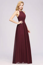 Appliques Halter Sleeveless Floor-Length Bridesmaid Dresses with Ruffles A-line Chiffon Evening Maxi Dress