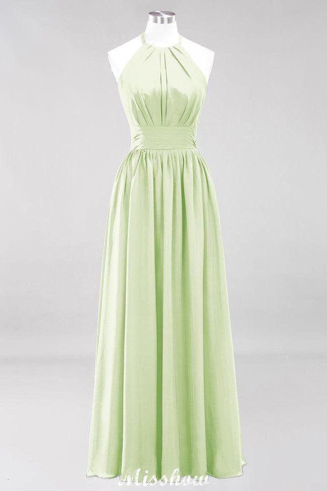 Appliques Halter Sleeveless Floor-Length Bridesmaid Dresses with Ruffles A-line Chiffon Evening Maxi Dress
