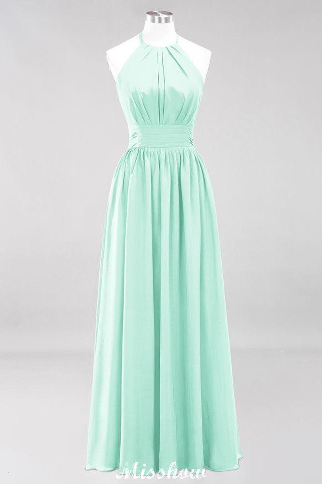 Appliques Halter Sleeveless Floor-Length Bridesmaid Dresses with Ruffles A-line Chiffon Evening Maxi Dress