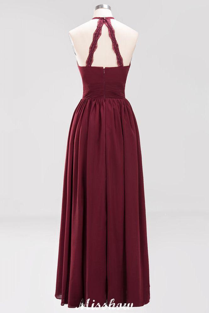 Appliques Halter Sleeveless Floor-Length Bridesmaid Dresses with Ruffles A-line Chiffon Evening Maxi Dress