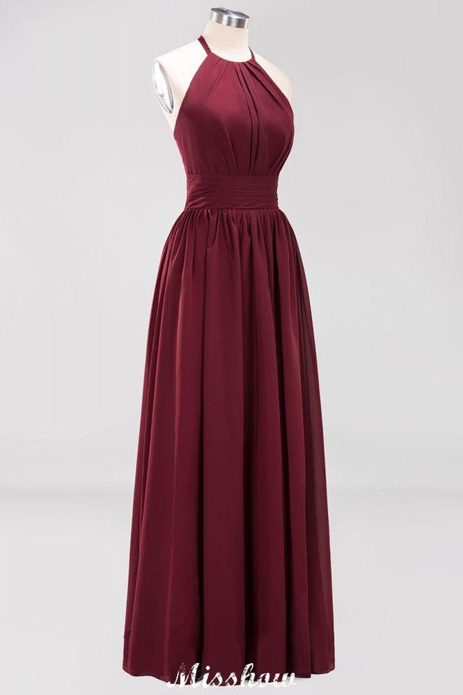 Appliques Halter Sleeveless Floor-Length Bridesmaid Dresses with Ruffles A-line Chiffon Evening Maxi Dress