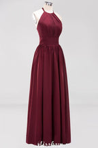 Appliques Halter Sleeveless Floor-Length Bridesmaid Dresses with Ruffles A-line Chiffon Evening Maxi Dress