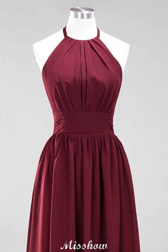 Appliques Halter Sleeveless Floor-Length Bridesmaid Dresses with Ruffles A-line Chiffon Evening Maxi Dress