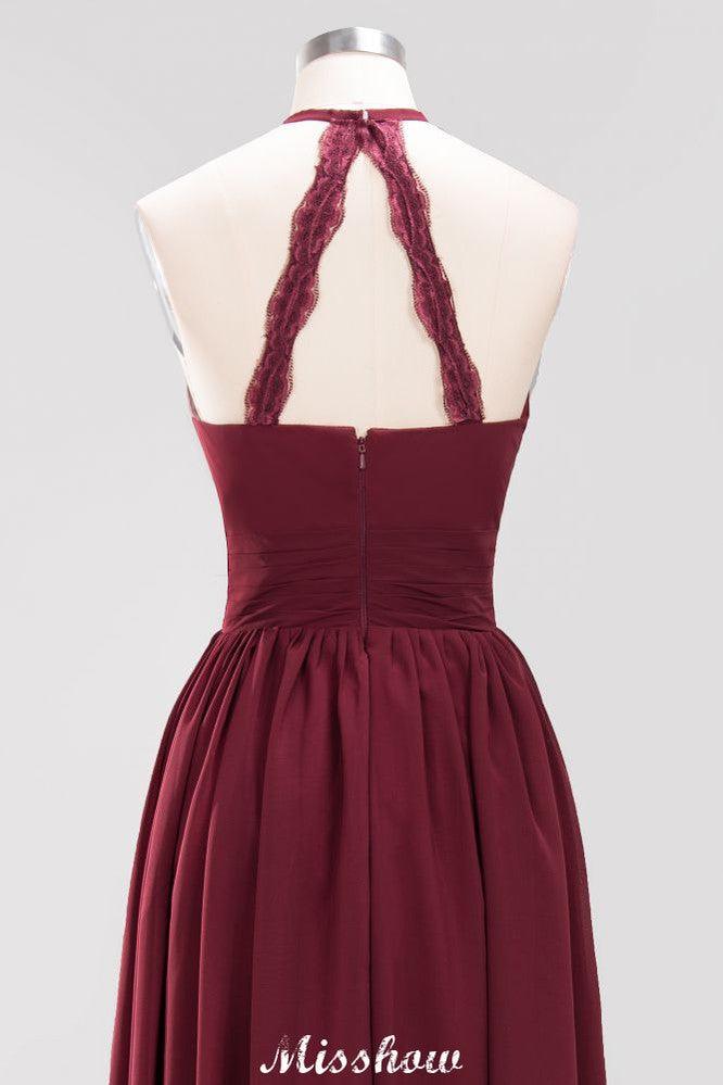 Appliques Halter Sleeveless Floor-Length Bridesmaid Dresses with Ruffles A-line Chiffon Evening Maxi Dress