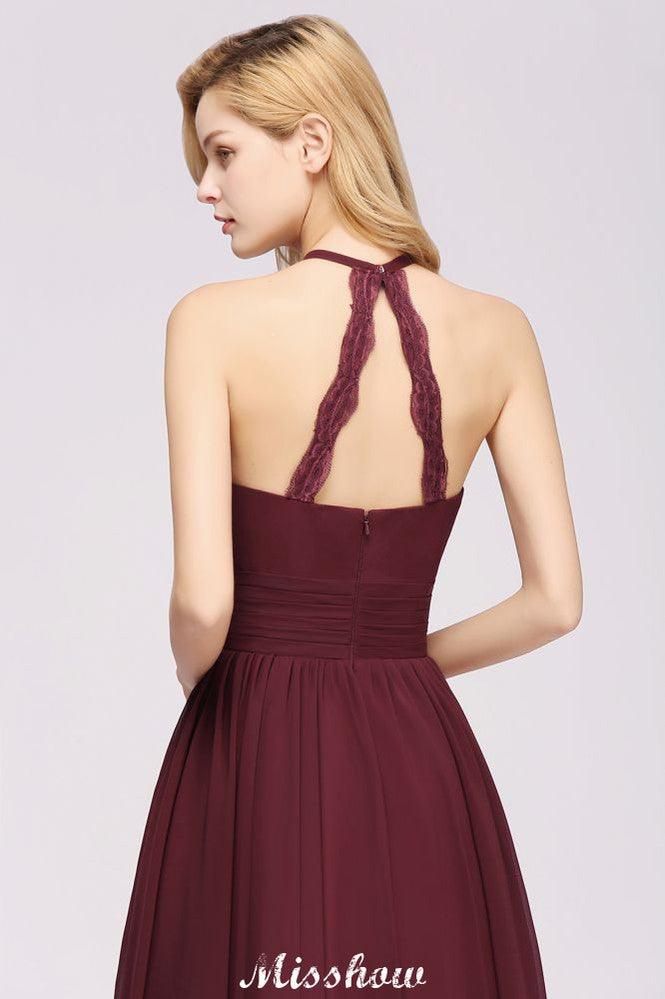 Appliques Halter Sleeveless Floor-Length Bridesmaid Dresses with Ruffles A-line Chiffon Evening Maxi Dress