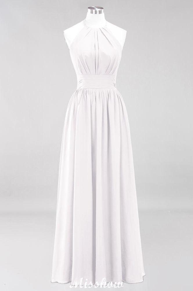 Appliques Halter Sleeveless Floor-Length Bridesmaid Dresses with Ruffles A-line Chiffon Evening Maxi Dress