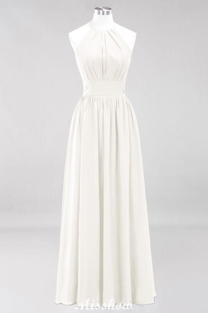 Appliques Halter Sleeveless Floor-Length Bridesmaid Dresses with Ruffles A-line Chiffon Evening Maxi Dress