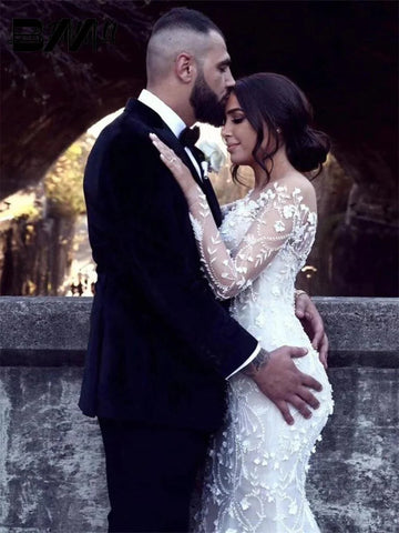 Arabisch Langarm Brautkleider Mit Abnehmbarer Schleppe Spitze Appliques Romantische Braut Kleid Vestidos De Novia Robe De mariee 