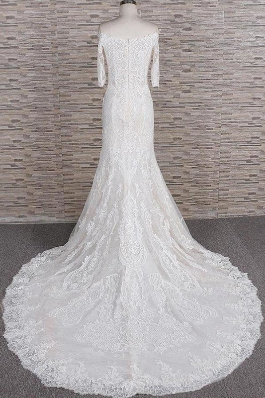 Fantastische Applikationen Hofzug Meerjungfrau elegante Hochzeitskleider