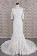Fantastische Applikationen Hofzug Meerjungfrau elegante Hochzeitskleider
