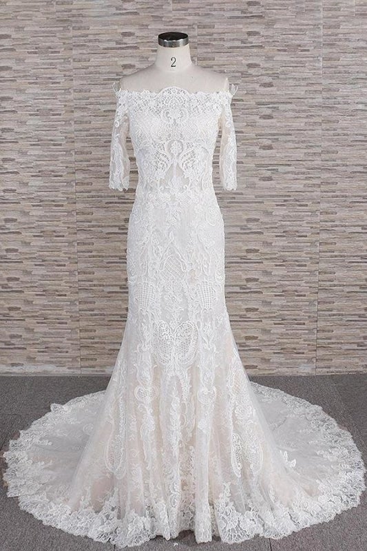 Fantastische Applikationen Hofzug Meerjungfrau elegante Hochzeitskleider
