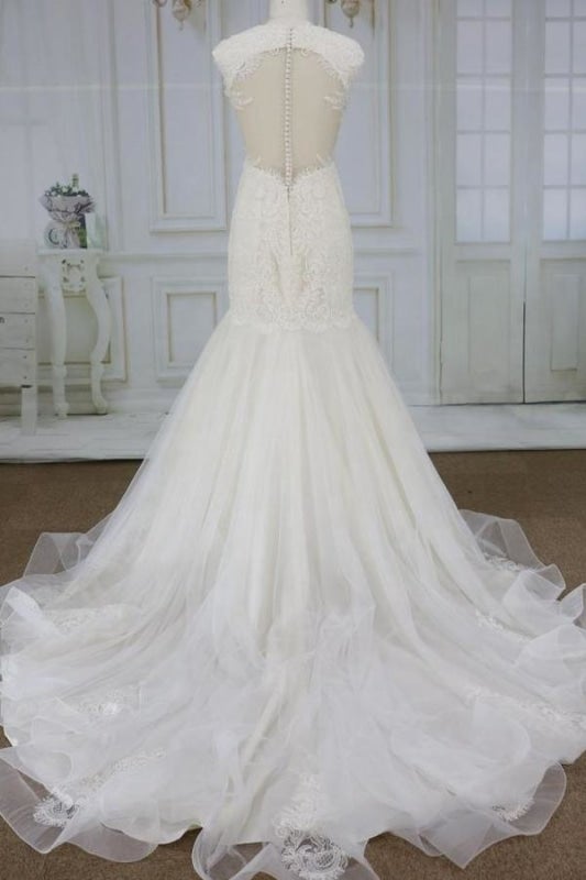 Fantastische Applikationen Tüll Meerjungfrau elegante Hochzeitskleider