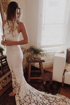 Fantastisches Spitzen-Open-Back-Beach-Mermaid-Elegantes Hochzeitskleid