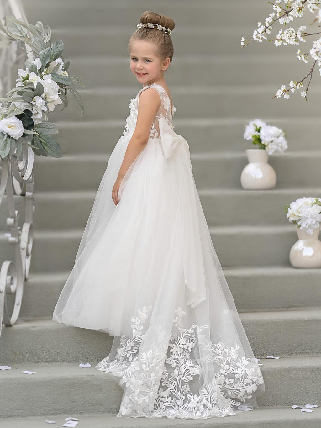 Dream Princess Sleeveless Detachable Train Flower Girl Dress