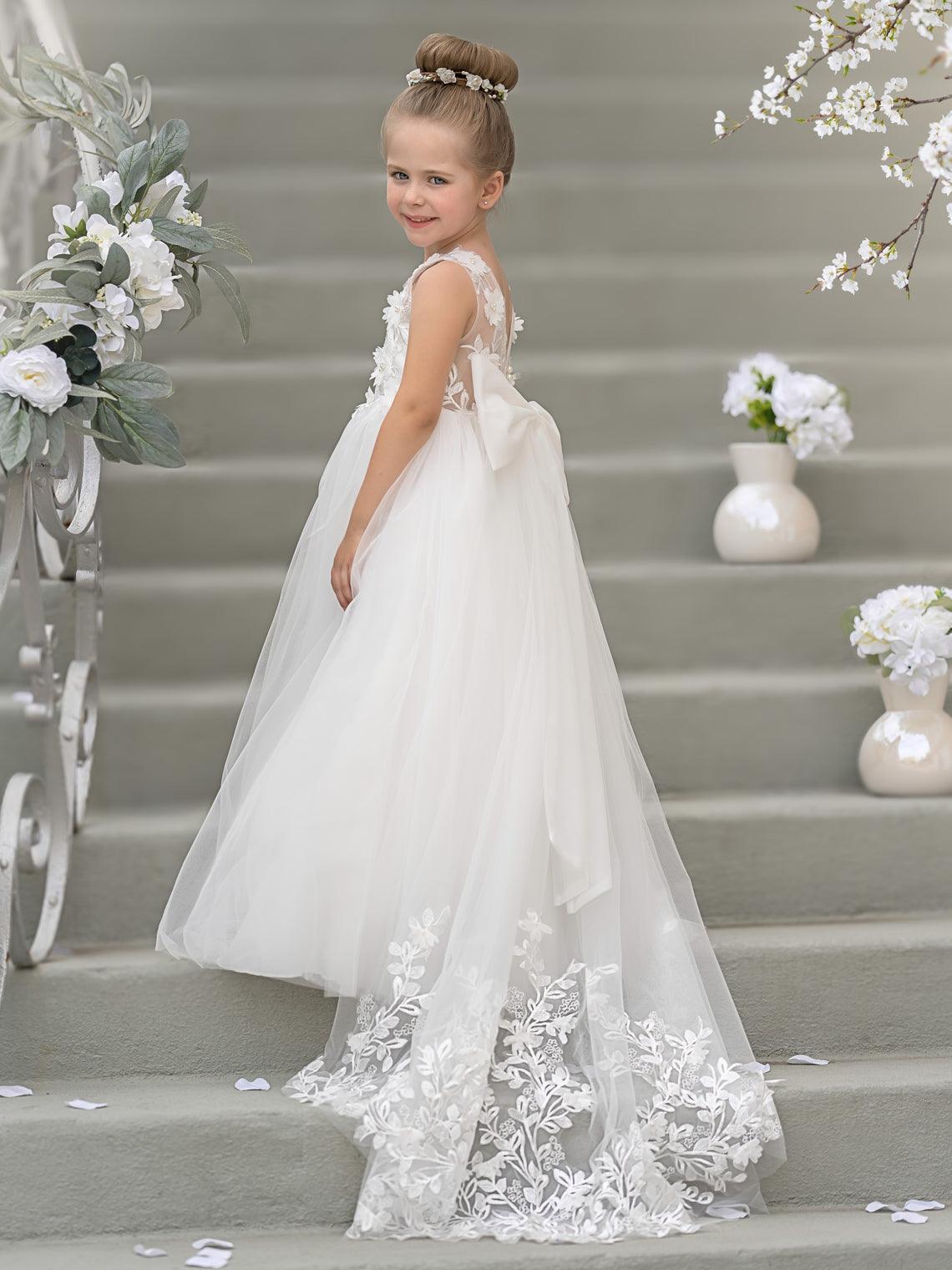 Dream Princess Sleeveless Detachable Train Flower Girl Dress