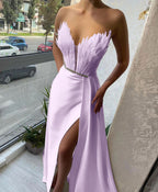 Burgundy Long Sweetheart Satin Mermaid Evening Dresses with Slit