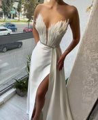 Burgundy Long Sweetheart Satin Mermaid Evening Dresses with Slit