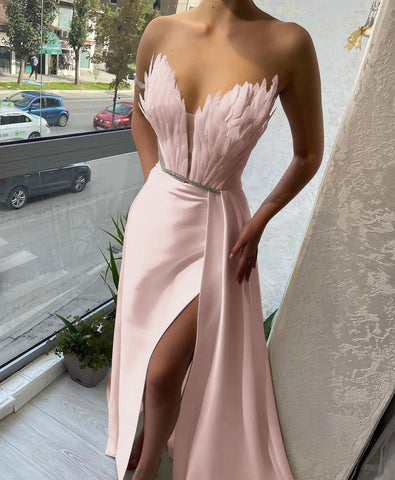 Burgundy Long Sweetheart Satin Mermaid Evening Dresses with Slit