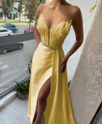 Burgundy Long Sweetheart Satin Mermaid Evening Dresses with Slit