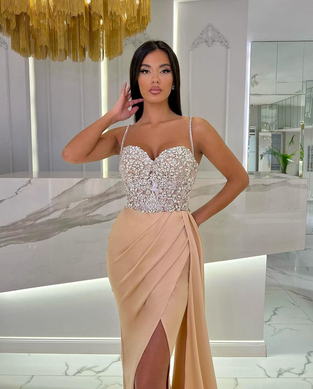 Black Long Mermaid Spaghetti Strap Sweetheart Evening Dress with High Slit