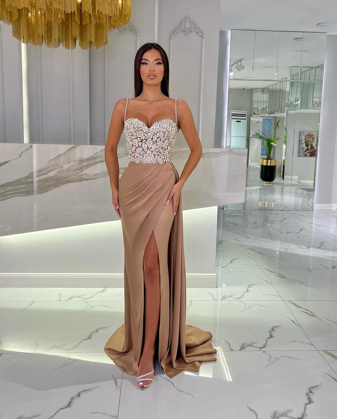 Black Long Mermaid Spaghetti Strap Sweetheart Evening Dress with High Slit