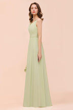 Backless Sage Bridesmaid Dress Floor Length Spring /Summer Maid of honor Dress
