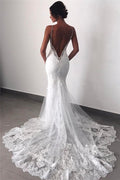 Rückenfreies Hochzeitskleid Spitze Meerjungfrau Schönes Trägerkleid Brautkleid