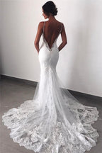 Rückenfreies Hochzeitskleid Spitze Meerjungfrau Schönes Trägerkleid Brautkleid