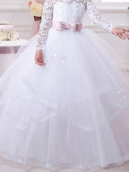 NumberSea - Ball Gown Cotton Long Sleeve Lace Tulle First Communion Flower Girl Dresses