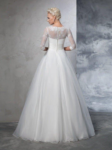 Duchesse-Linie Juwel-Applikation 3/4 Ärmel Lang Organza Brautkleider